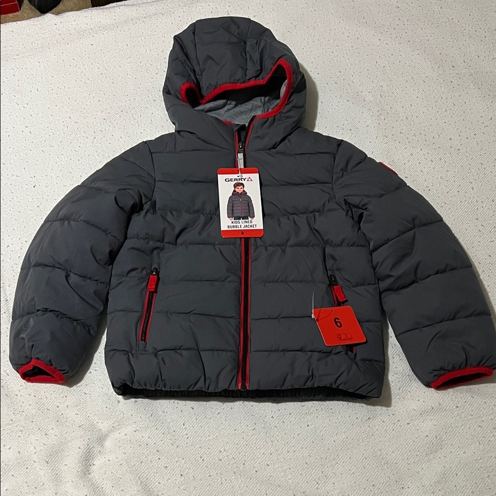 Gerry Kids NWT Gray Puffer Jacket with Red Accents